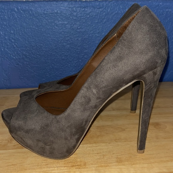 Suede Peep-Toe Platform Heels - Picture 3 of 6